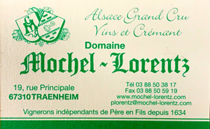 A visiter sur la route des vins d'Alsace, le Domaine MOCHEL-LORENTZ vignerons à Traenheim