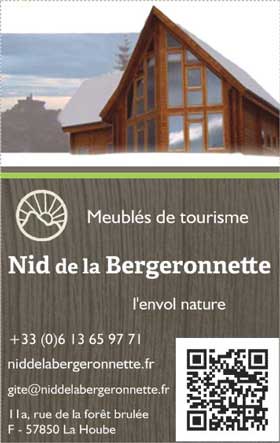 Carte de visite du Gite Nid de la Bergeronnette en Alsace Moselle
